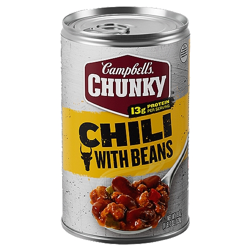 Perfect to grab when you're hungry and crunched for time. A hearty chili loaded with beans, seasoned beef and pork and red and green peppers. Count on big pieces in every bite.