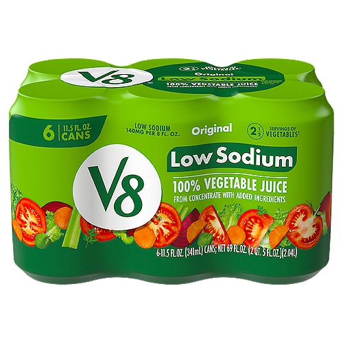 V8 Low Sodium Original 100% Vegetable Juice, 11.5 fl oz, 6 count