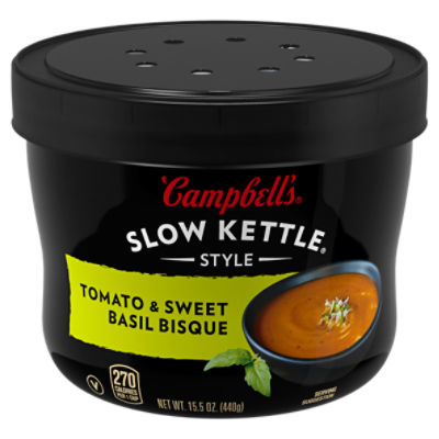 Campbell's Slow Kettle Style Tomato & Sweet Basil Bisque, 15.5 oz Microwavable Bowl