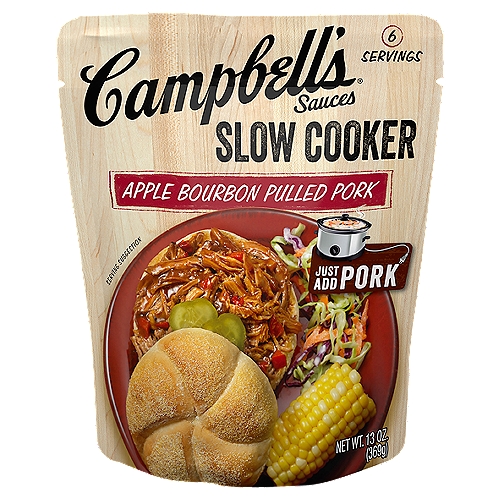 Campbell's Slow Cooker Apple Bourbon Pulled Pork Sauces, 13 oz
Let your slow cooker do all the work. Simply add Campbell's Slow Cooker Sauces Apple Bourbon Pulled Pork to a few pounds of boneless pork shoulder and then go about your day. Later, enjoy perfect barbecue flavor with a dash of apple and bourbon and a pinch of brown sugar. Use the leftovers for sandwiches, BBQ pizza and much more.
