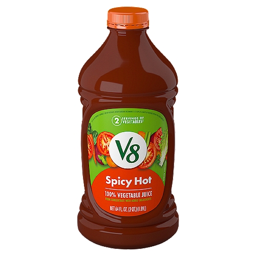 V8 Spicy Hot 100% Vegetable Juice is a unique and satisfying plant-powered juice blend that gives your body the replenishment it needs. Made using a delicious blend of vegetable juice and spice, this juice drink delivers a zesty kick. This spicy V8 juice is an excellent source of vitamin A and vitamin C.