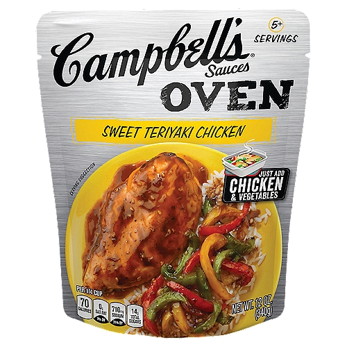 Campbell's Oven Sweet Teriyaki Chicken Sauces, 12 oz
Cooking has never been so simple. Just add chicken and your choice of veggies, pour Campbell's Oven Sauces Sweet Teriyaki Chicken and bake. In the mood for wings? Try this sweet and savory sauce with chicken wings for a fun finger food!