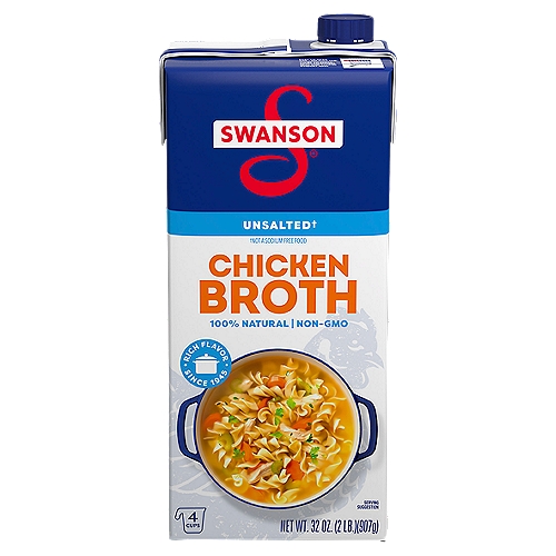 Swanson 100% Natural Unsalted Chicken Broth, 32 Oz Carton