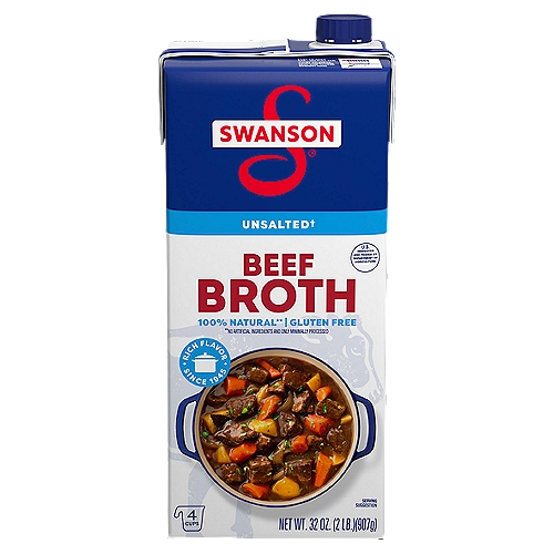 Swanson 100% Natural Unsalted Beef Broth, 32 Oz Carton