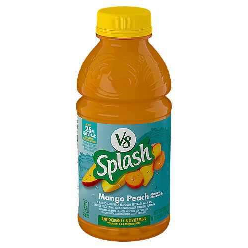 V8 Splash Mango Peach Juice, 16 fl oz
A Mango and Peach Flavored Beverage with a 5% Blend of 2 Juices from Concentrate and Mango Puree, with Other Natural Flavors