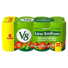 V8 Low Sodium Original 100% Vegetable Juice, 5.5 fl oz Can (Pack of 8), 1 Fluid ounce