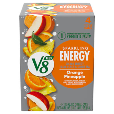 V8 SPARKLING +ENERGY Orange Pineapple Energy Drink, 11.5 fl oz Can (Packs of 4)
