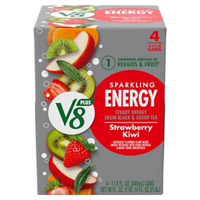 V8 +Energy Sparkling Strawberry Kiwi Juice Energy Drink, 11.5 fl oz Can (4 Pack)