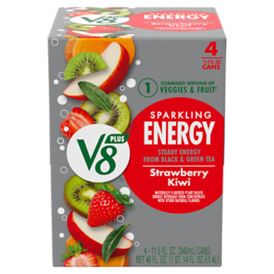 V8 Plus Strawberry Kiwi Sparkling Energy Beverage, 11.5 fl oz, 4 count