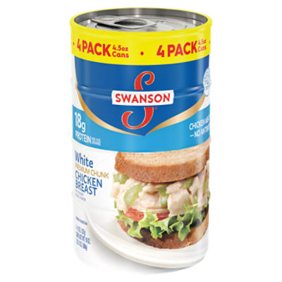 Swanson White Premium Chunk Canned Chicken Breast in Water, 4.5 OZ Can (Pack of 4), 18 Ounce