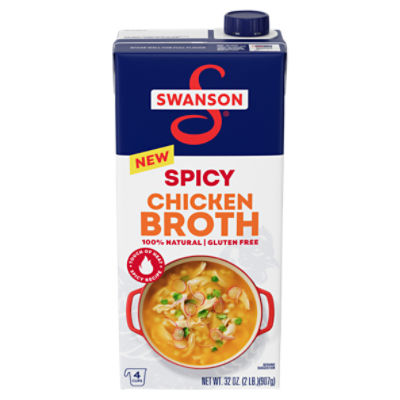 Swanson 100% Natural Spicy Chicken Broth, 32 oz Carton