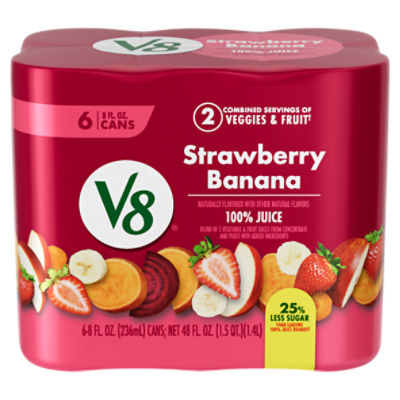 V8 Strawberry Banana 100% Fruit and Vegetable Juice, 8 fl oz Can (6 Pack)