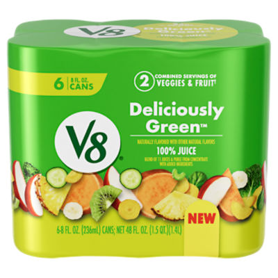 V8 Deliciously Green 100% Fruit and Vegetable Juice, 8 fl oz Can (6 Pack)