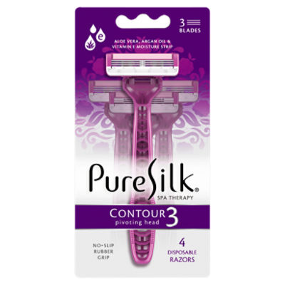 Pure Silk Spa Therapy Contour 3 Pivoting Head Disposable Razors, 4 count