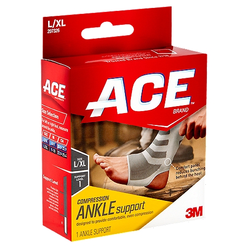 Ace Brand Compression Ankle Support, Large/Xtra Large
The Ace™ Compression Ankle Support is designed to provide support to stiff, weak or injured ankles. Wear during activities which lead to discomfort.

Support Level 1
Provides light compression, support and therapeutic heat retention to help relieve symptoms associated with minor sprains, strains and mild arthritis.