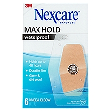 Nexcare Bandages, Max Hold Waterproof Knee & Elbow, 2.38 in x 3.5 in, 6 Each