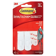 Command™ Small Hooks, White, 2 Hooks, 4 Strips/Pack, 2 Each