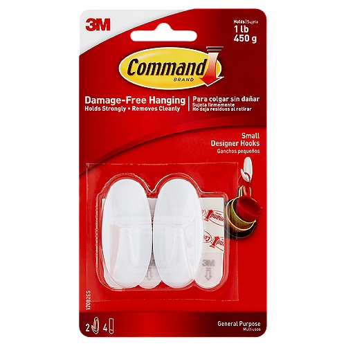 Command Brand General Purpose Small Designer Hooks, 2 count