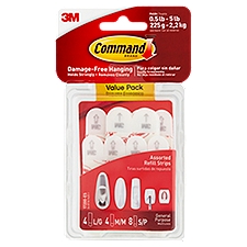 Command™ Refill Strips, White, 8 Small, 4 Medium, 4 Large/Pack