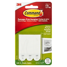 Command Brand Picture Hanging Strips, Medium White, 3 Each