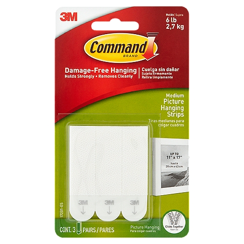 Command™ Medium Picture Hanging Strips, White, 3 Sets of Strips/Pack