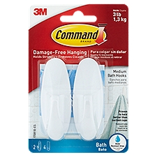 Command™ Medium Designer Hooks, White, 2 Hooks, 4 Strips/Pack