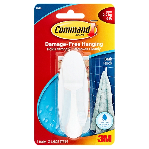 Command™ Large Designer Hooks, White, 1 Hook, 2 Strips/Pack