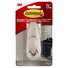 Command™ Large Forever Classic Hook, Brushed Nickel, 1 Hook, 2 Strips/Pack, 1 Each