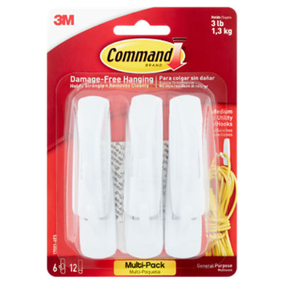 Command™ Medium Hooks Value Pack, White, 6 Hooks, 12 Strips/Pack