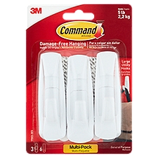 Command™ Large Utility Hook Value Pack , 3 Hooks, 6 Strips/Pack