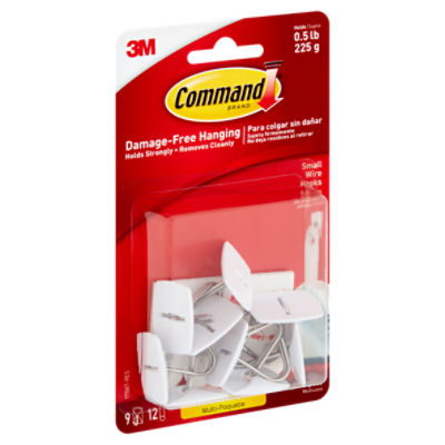 Command Wire Hooks, Small, White, 0.5 lb (225 g), 3 Hooks, 4