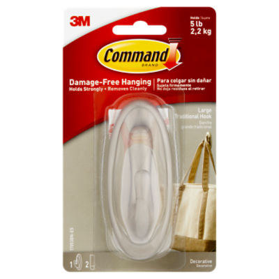 Command™ Large Traditional Hook, Brushed Nickel, 1 Hook, 2 Strips/Pack