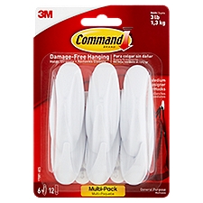 Command™ Medium Designer Hooks Value Pack, White, 6 Hooks, 12 Strips/Pack