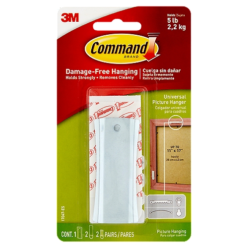 Command™ Universal Picture Hanger, White, 1 Hanger, 2 Large strips, 2 Sets of Mini Strips/Pack