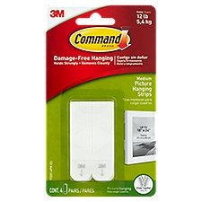 Command Medium Picture Hanging White, Strips, 4 Each