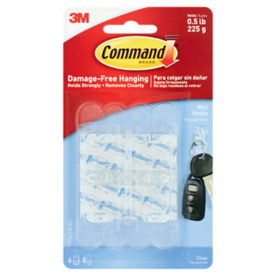 Command™ Clear Mini Hooks, 6 Hooks, 8 Strips/Pack