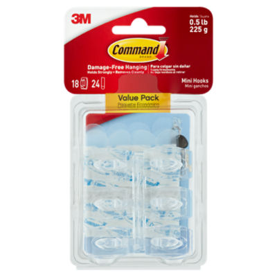 Command 17006CLR Adhesive Hook, 0.5 lb, 6-Hook, Plastic