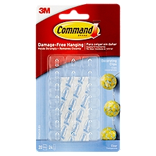 Command Brand Clips, Clear Decorating, 20 Each