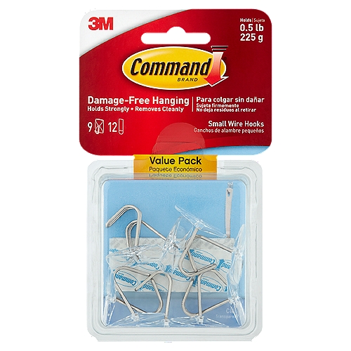 Command™ Clear Small Wire Hooks, 9 Hooks, 12 Strips/Pack