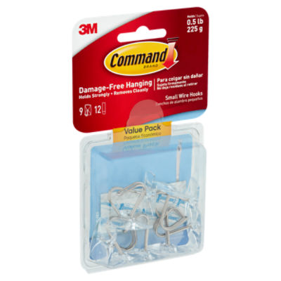 Command Small Wire Hooks with Adhesive Strips, Clear, 0.5-lbs, 3