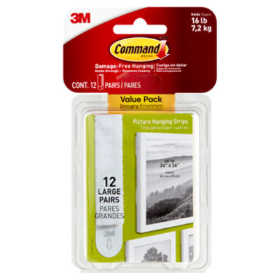 Command™ Large Picture Hanging Strips, White, 12 Sets of Strips/Pack