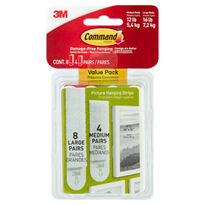 Command™ Medium Picture Hanging Strips, White, 3 Sets of Strips/Pack