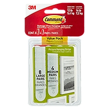 Command Brand Medium and Large, Picture Hanging Strips, 12 Each