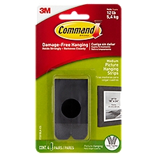 Command™ Medium Picture Hanging Strips, Black, 4 Sets of Strips/Pack, 1 Each