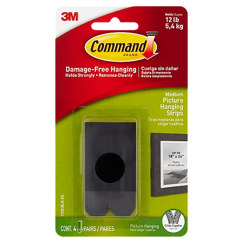 Command™ Medium Picture Hanging Strips, Black, 4 Sets of Strips/Pack
