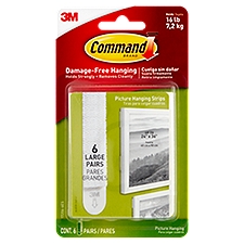 Command™ Large Picture Hanging Strips, White, 6 Sets of Strips/Pack, 6 Each