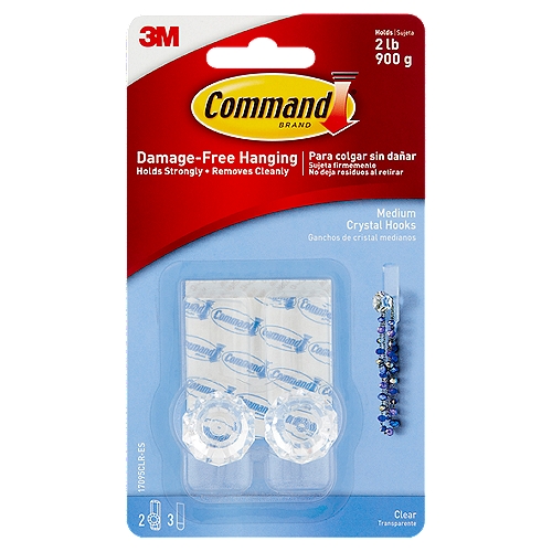 Command™ Clear Medium Crystal Hooks, 2 Hooks, 3 Strips