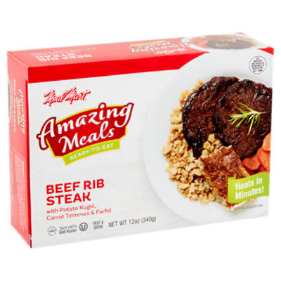 Meal Mart Amazing Meals Beef Rib Steak with Potato Kugel, Carrot Tzimmes & Farfel, 12 oz