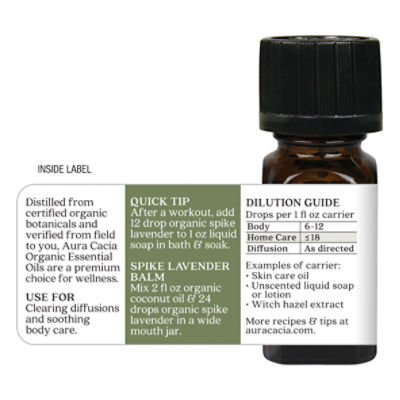 Aura Cacia Organic Spike Lavender Opening Pure Essential Oil, .25 fl oz