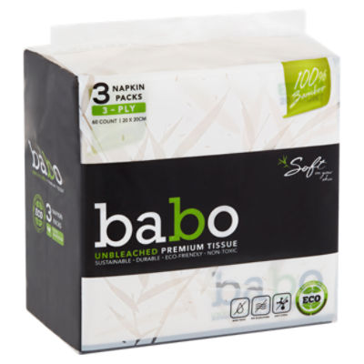 Babo Unbleached 20 x 20 Cm Premium Tissue 3 Ply, 60 count